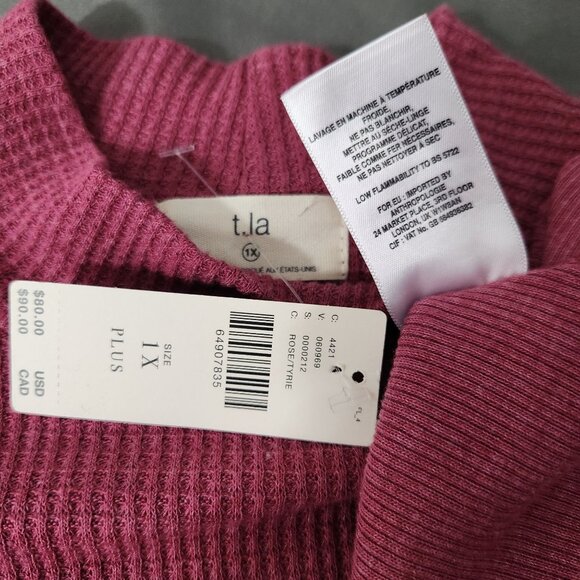 Anthropologie‎ t.la Top Women's 1X Mock Neck Long Sleeve Waffle Knit in Rose - Picture 12 of 12